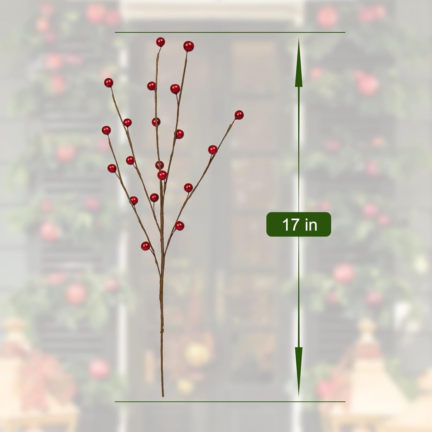 24 Pack Christmas Tree Picks 17 Inch Red Berry Picks Artificial Holly Berry Stems for Xmas Tree Centerpieces Vases Floral Arrangements Winter Holidays