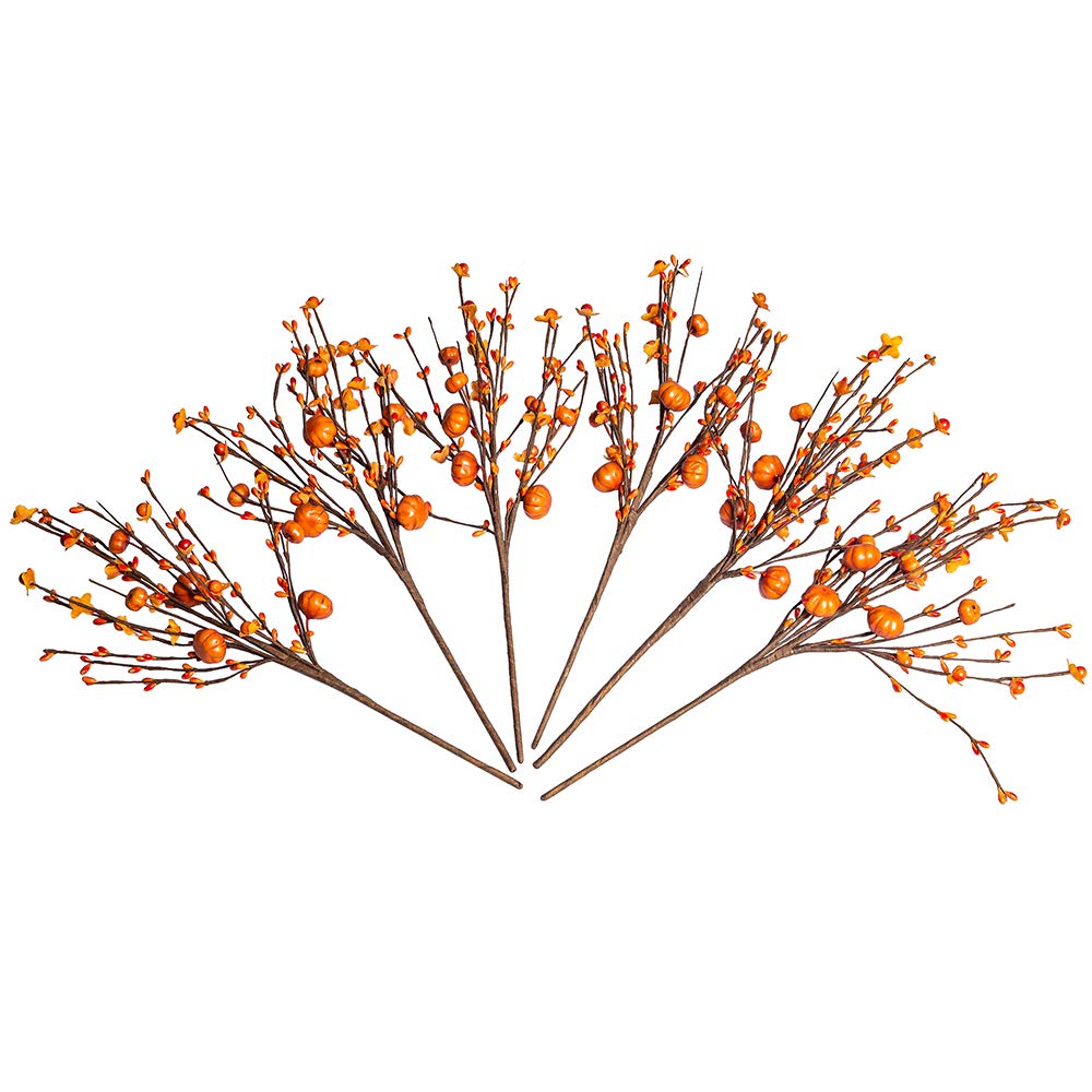 6 Pack Fall Berry Stems 17" Tall Orange Berry Picks Artificial Floral Picks for Vases Centerpieces AutumnThanksgiving Harvest Festival Celebration(Orange)