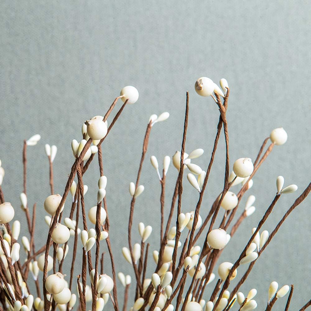 6PCS Artificial Pip Berry Stems,Cream Berry Stems White Berry Picks for Winter Christmas Holiday and Home Decor(Cream)