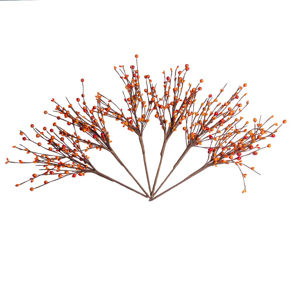 6 Pack Fall Berry Stems 17" Tall Orange Berry Picks Artificial Floral Picks for Vases Centerpieces AutumnThanksgiving Harvest Festival Celebration(Orange)