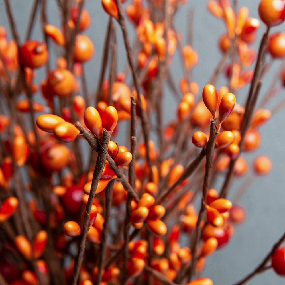 6 Pack Fall Berry Stems 17" Tall Orange Berry Picks Artificial Floral Picks for Vases Centerpieces AutumnThanksgiving Harvest Festival Celebration(Orange)