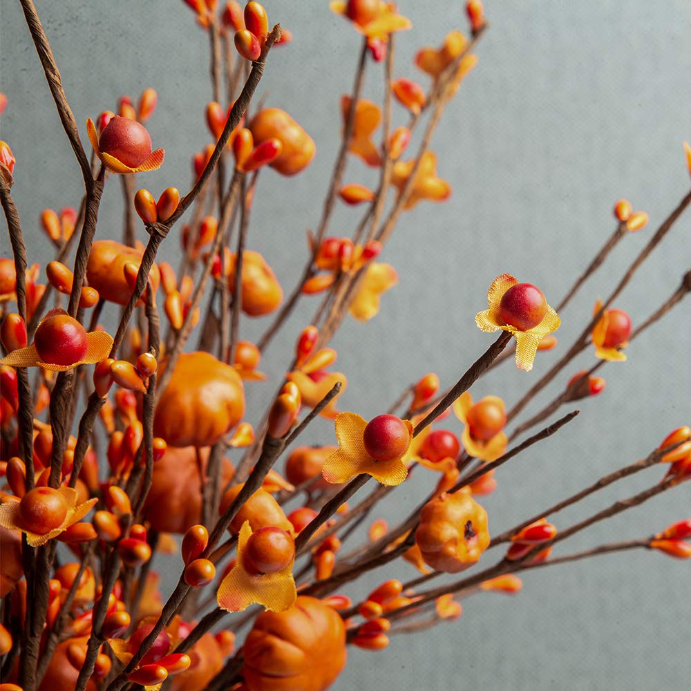 6 Pack Fall Berry Stems 17" Tall Orange Berry Picks Artificial Floral Picks for Vases Centerpieces AutumnThanksgiving Harvest Festival Celebration(Orange)