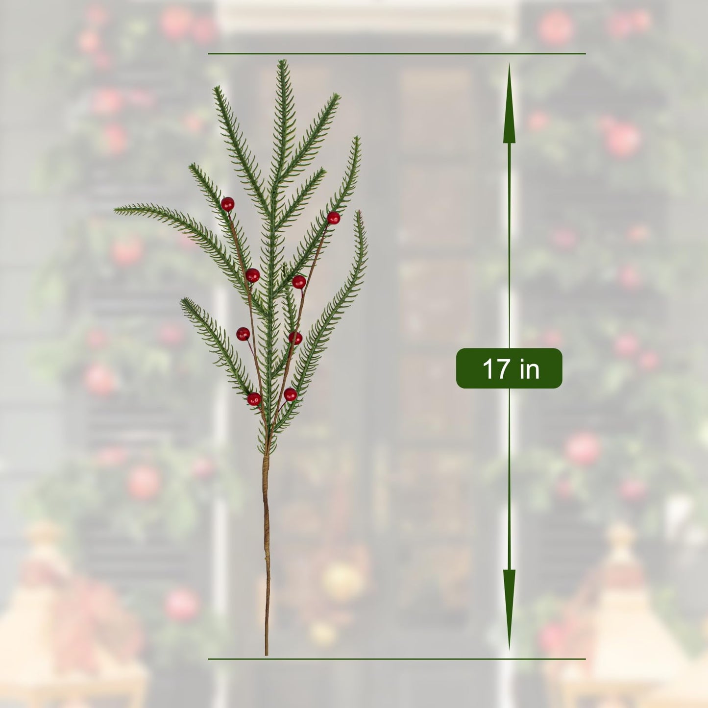 20 PCS Christmas Tree Branches 17 Inch Artificial Berry Stems with Pine Needle Red Berry Picks for Xmas Tree Ornaments Floral Arrangements Centerpieces Christmas DIY Crafts