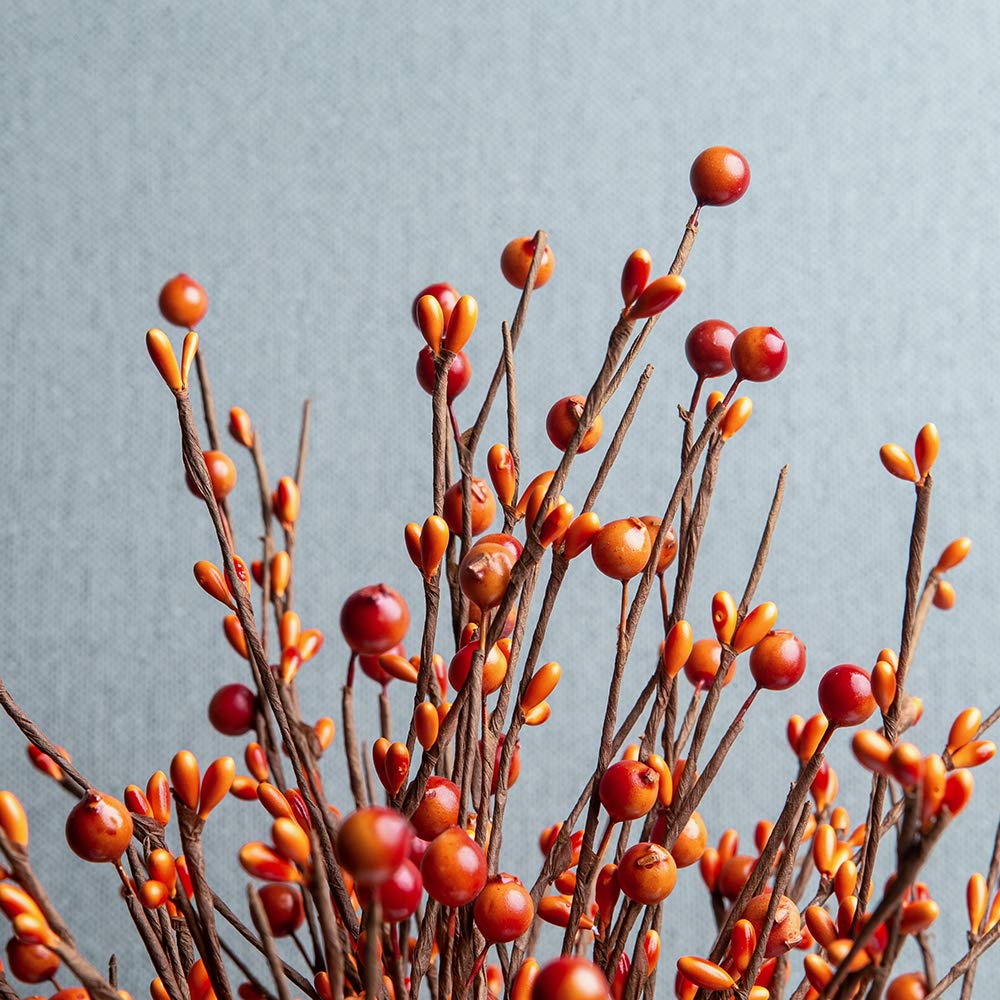 6 Pack Fall Berry Stems 17" Tall Orange Berry Picks Artificial Floral Picks for Vases Centerpieces AutumnThanksgiving Harvest Festival Celebration(Orange)