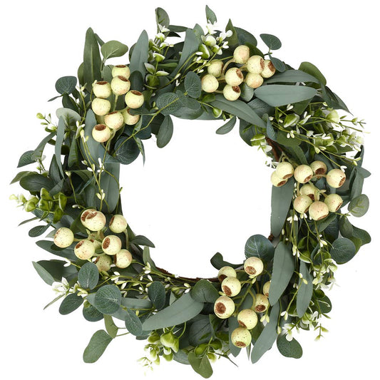 Artificial Spring Wreath 20 Inch Summer Wreaths for Front Door Green Eucalyptus Wreath with Big Berries for Outside All Seasons Winter Christmas Indoor Outdoor Decor