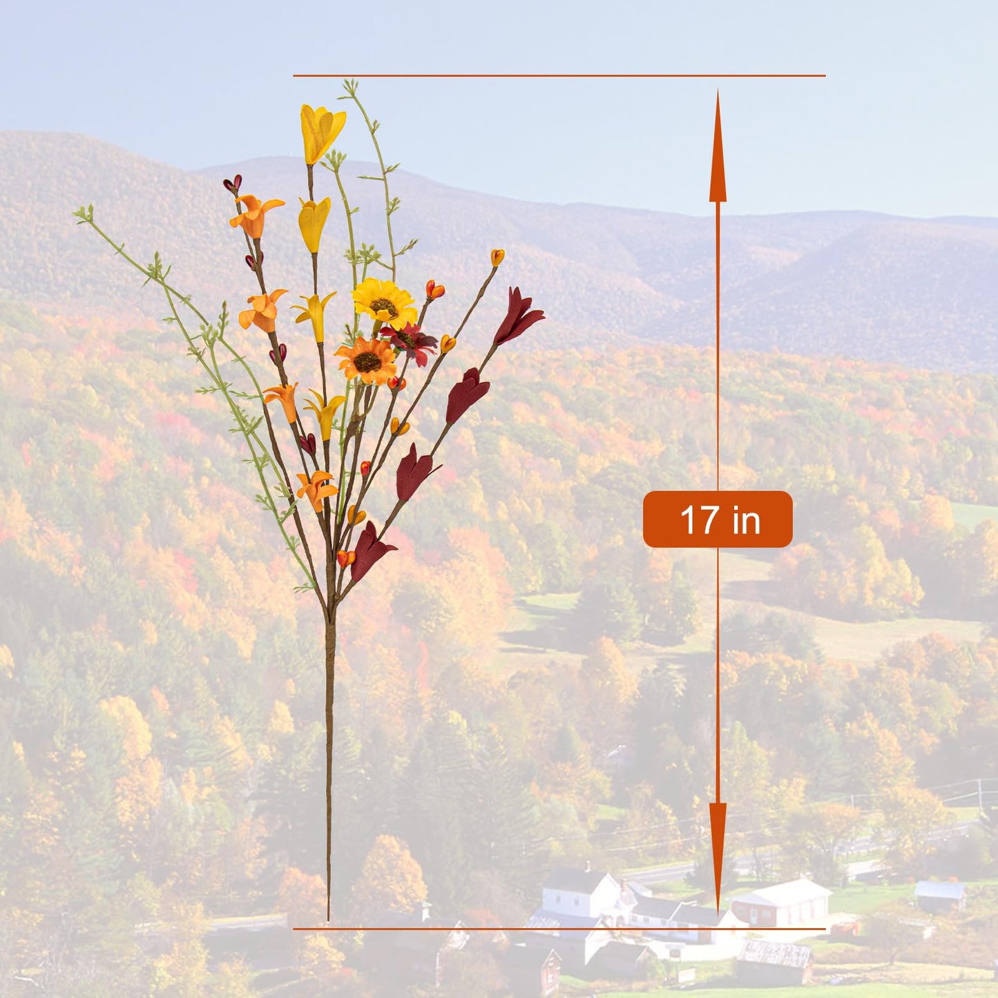 Artificial Fall Flowers 12 Pack Floral Picks 17" Tall Forsythia Stems with Berries for Autumn Flower Arrangements Centerpieces Indoor Outdoor Decorations