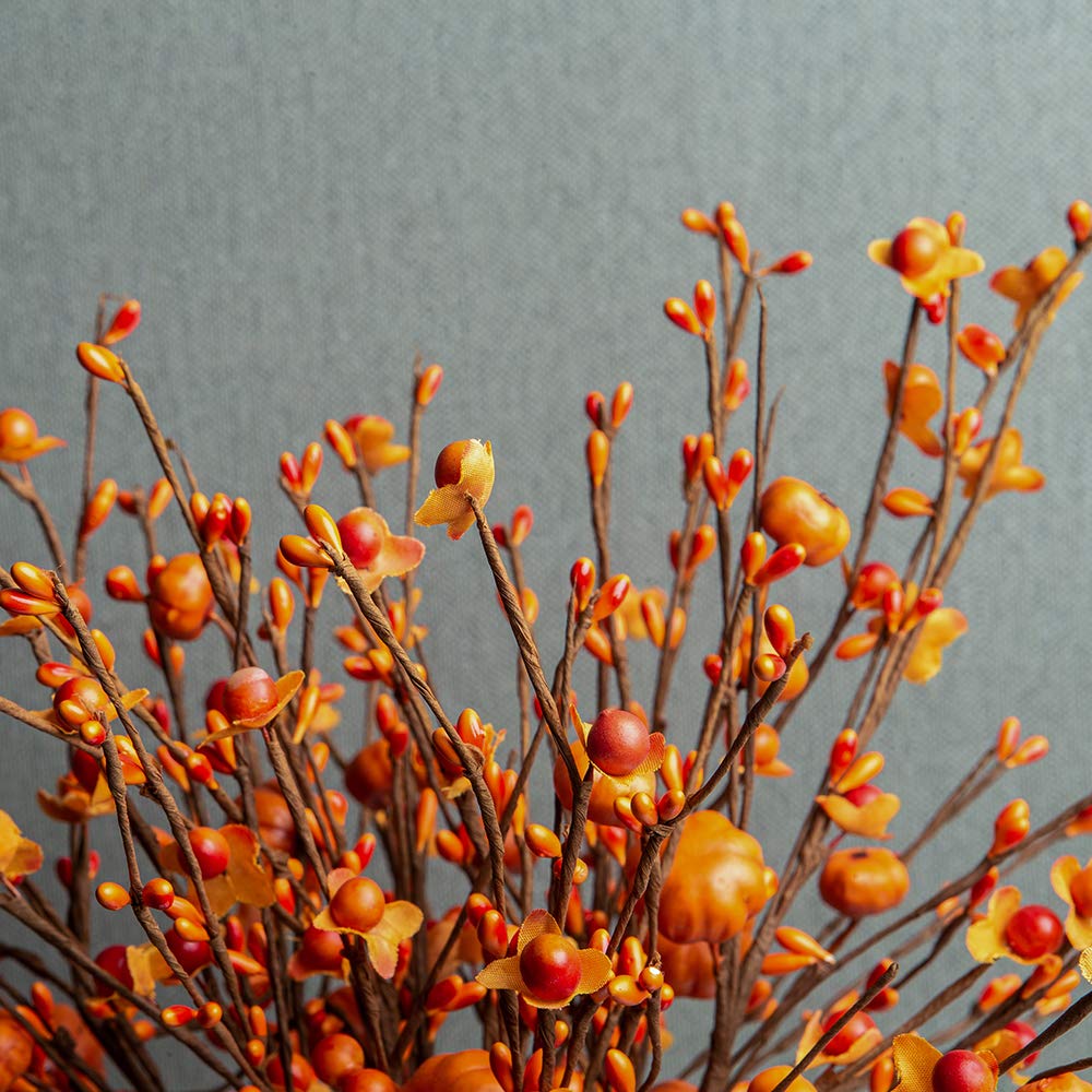 6 Pack Fall Berry Stems 17" Tall Orange Berry Picks Artificial Floral Picks for Vases Centerpieces AutumnThanksgiving Harvest Festival Celebration(Orange)