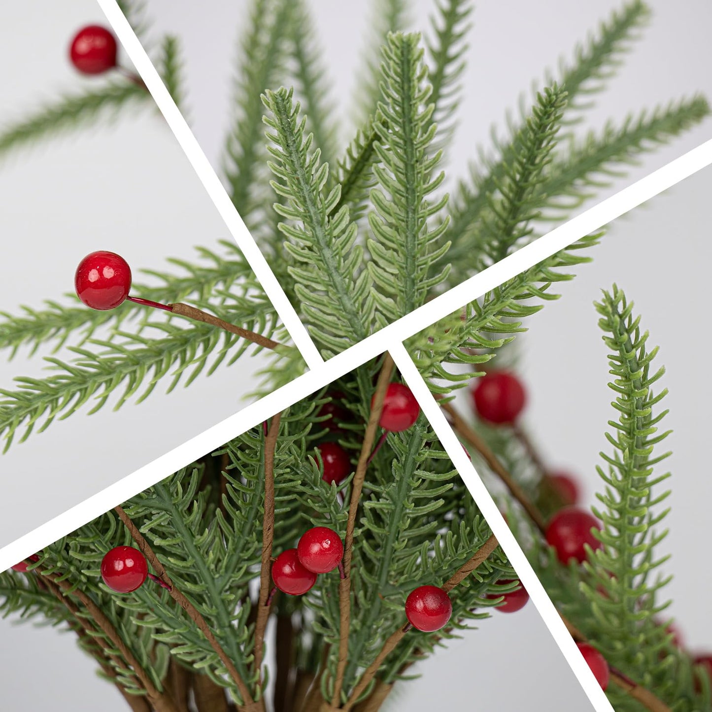 20 PCS Christmas Tree Branches 17 Inch Artificial Berry Stems with Pine Needle Red Berry Picks for Xmas Tree Ornaments Floral Arrangements Centerpieces Christmas DIY Crafts