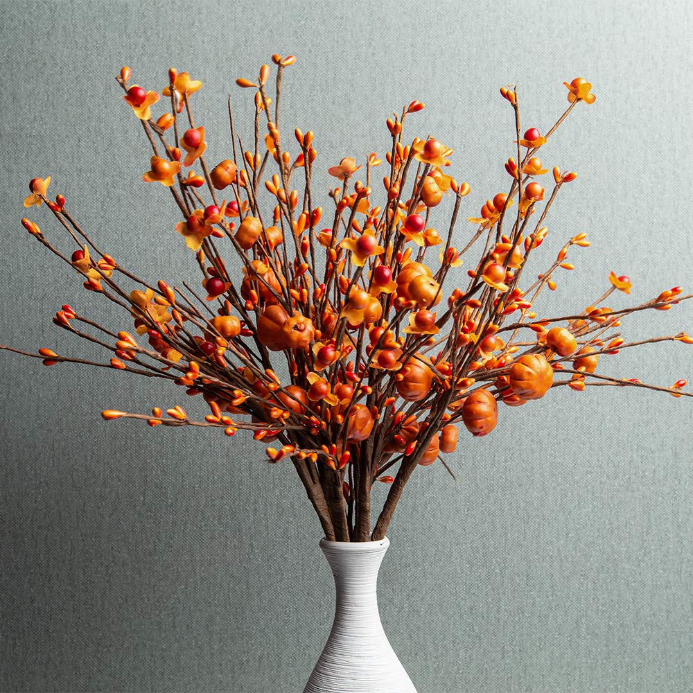 6 Pack Fall Berry Stems 17" Tall Orange Berry Picks Artificial Floral Picks for Vases Centerpieces AutumnThanksgiving Harvest Festival Celebration(Orange)