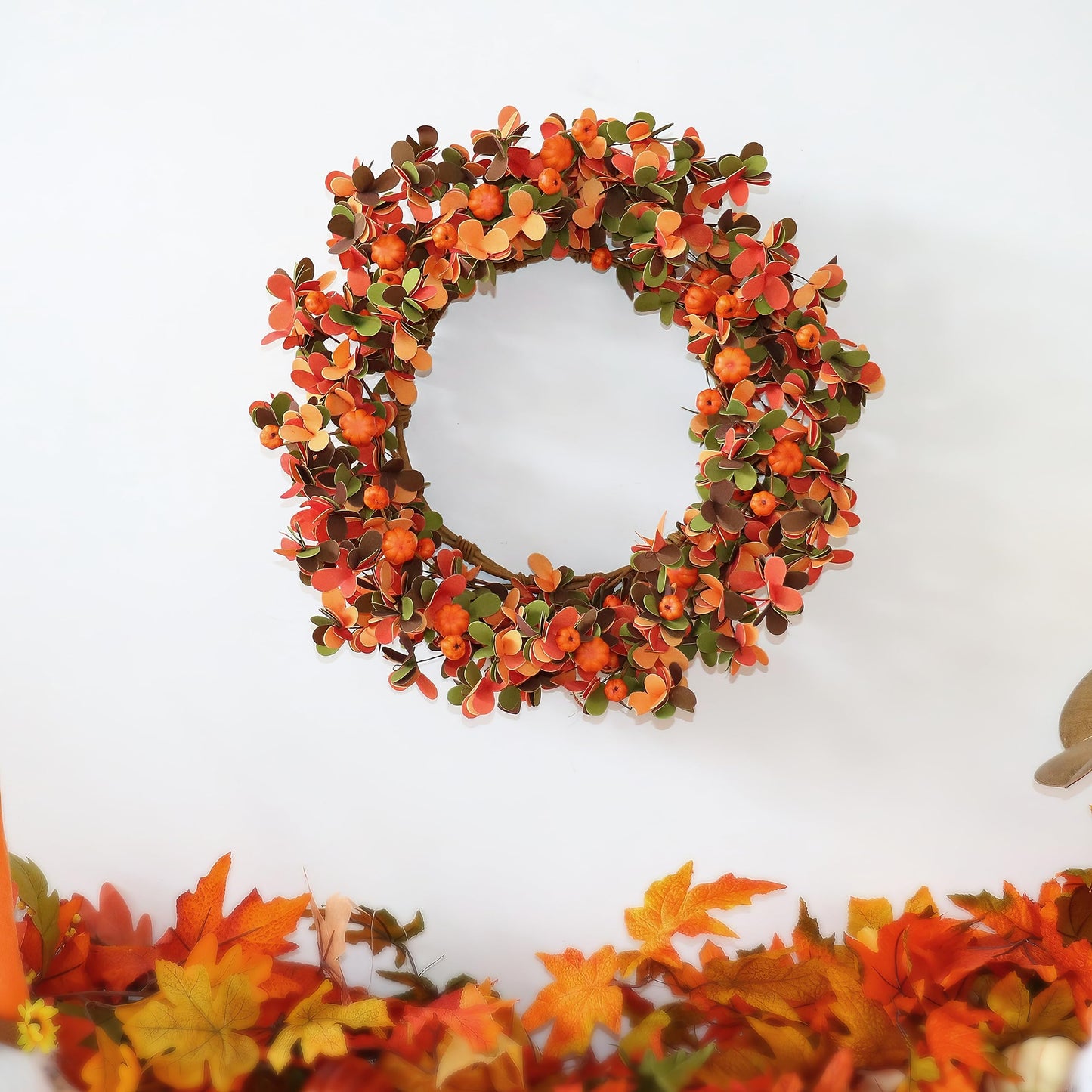 Artificial Fall Wreath 20 Inch,Autumn Wreath with Happy Thanksgiving Sign Fall Wreaths for Front Door with Fall Foliage and Small Pumpkins for Fall Home Decor and Thanksgiving Celebration