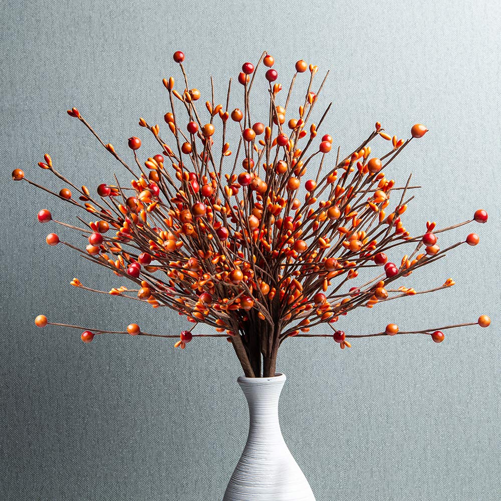 6 Pack Fall Berry Stems 17" Tall Orange Berry Picks Artificial Floral Picks for Vases Centerpieces AutumnThanksgiving Harvest Festival Celebration(Orange)