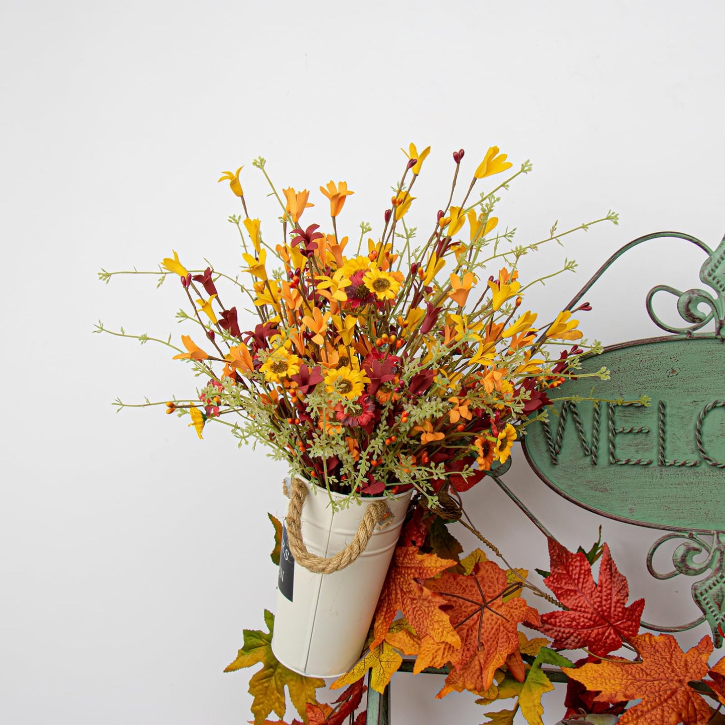 Artificial Fall Flowers 12 Pack Floral Picks 17" Tall Forsythia Stems with Berries for Autumn Flower Arrangements Centerpieces Indoor Outdoor Decorations