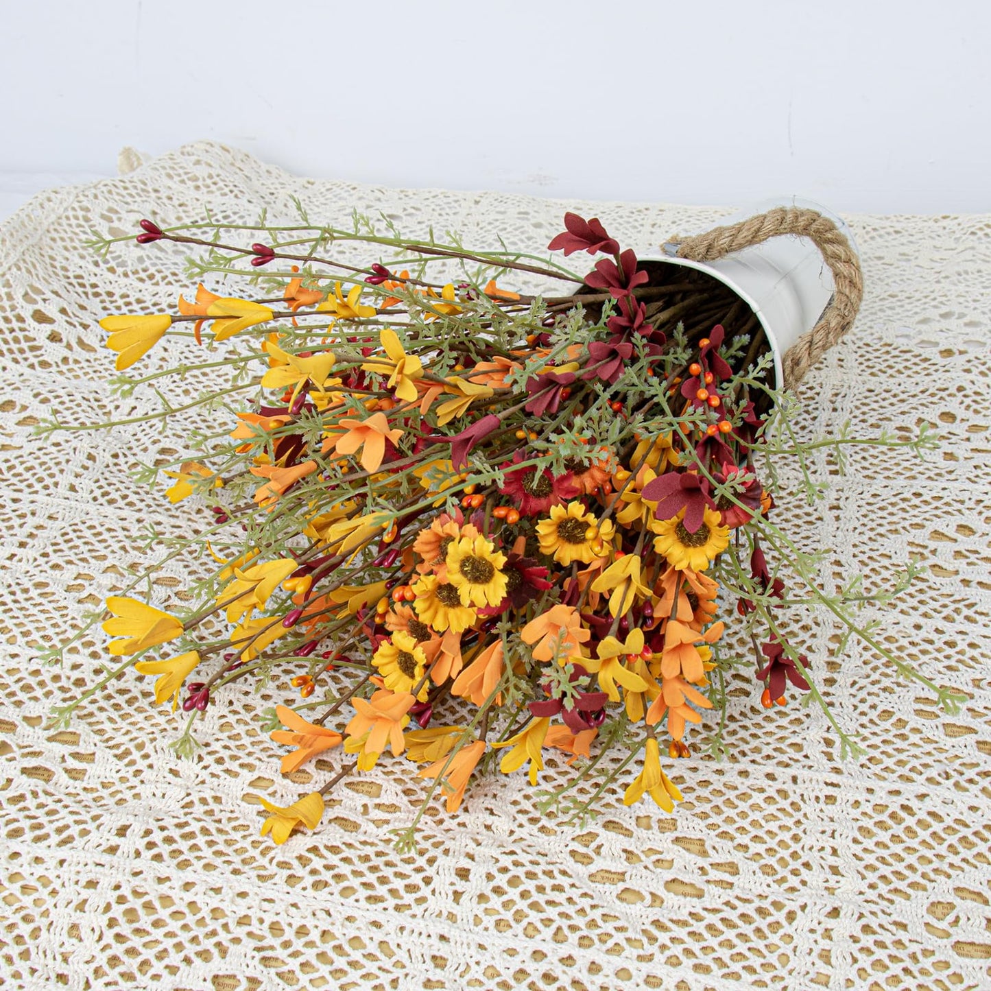 Artificial Fall Flowers 12 Pack Floral Picks 17" Tall Forsythia Stems with Berries for Autumn Flower Arrangements Centerpieces Indoor Outdoor Decorations