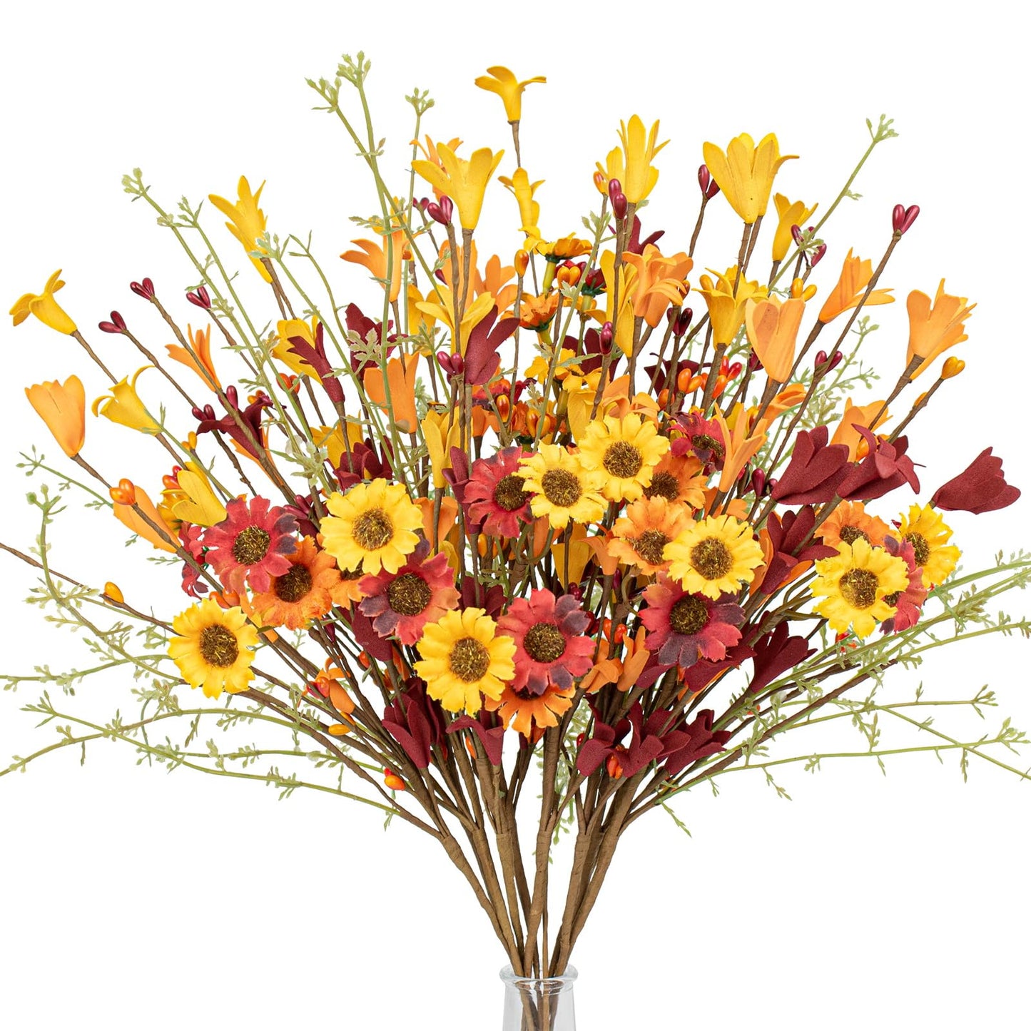 Artificial Fall Flowers 12 Pack Floral Picks 17" Tall Forsythia Stems with Berries for Autumn Flower Arrangements Centerpieces Indoor Outdoor Decorations