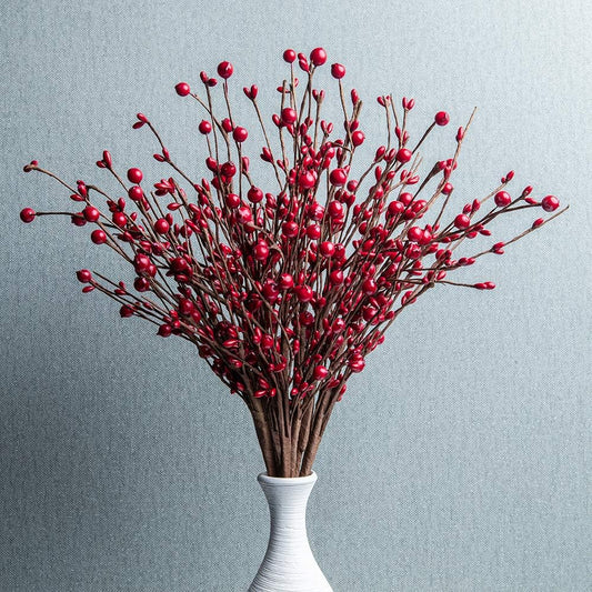 6PCS Artificial Christmas Tree Picks 16.5 Inch Red Berry Stems Holly Berry Picks with Pip Berries for Winter Holiday Xmas Tree Centerpieces Flower Arrangements(Red)